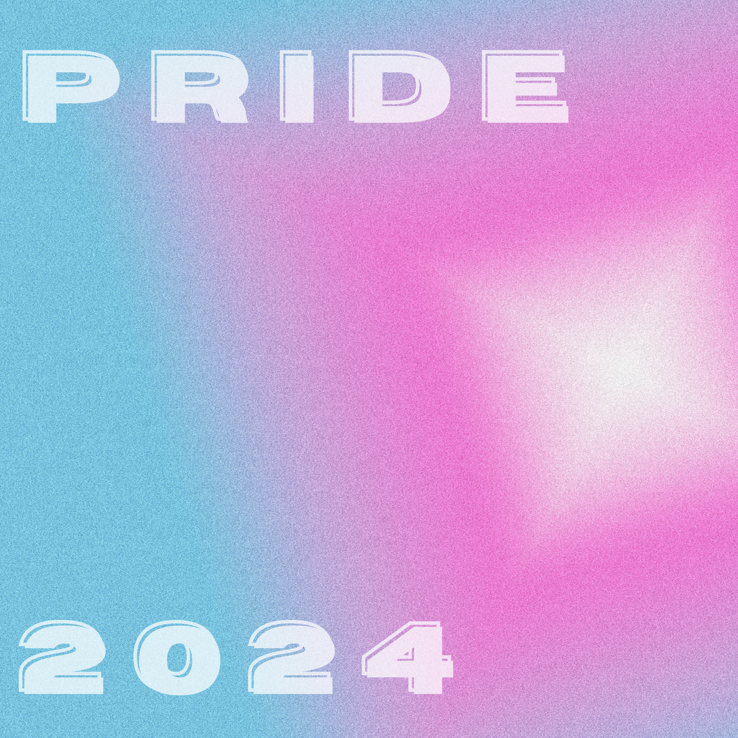 grainy light blue, pink, and white diamond gradient with the text "PRIDE 2024"