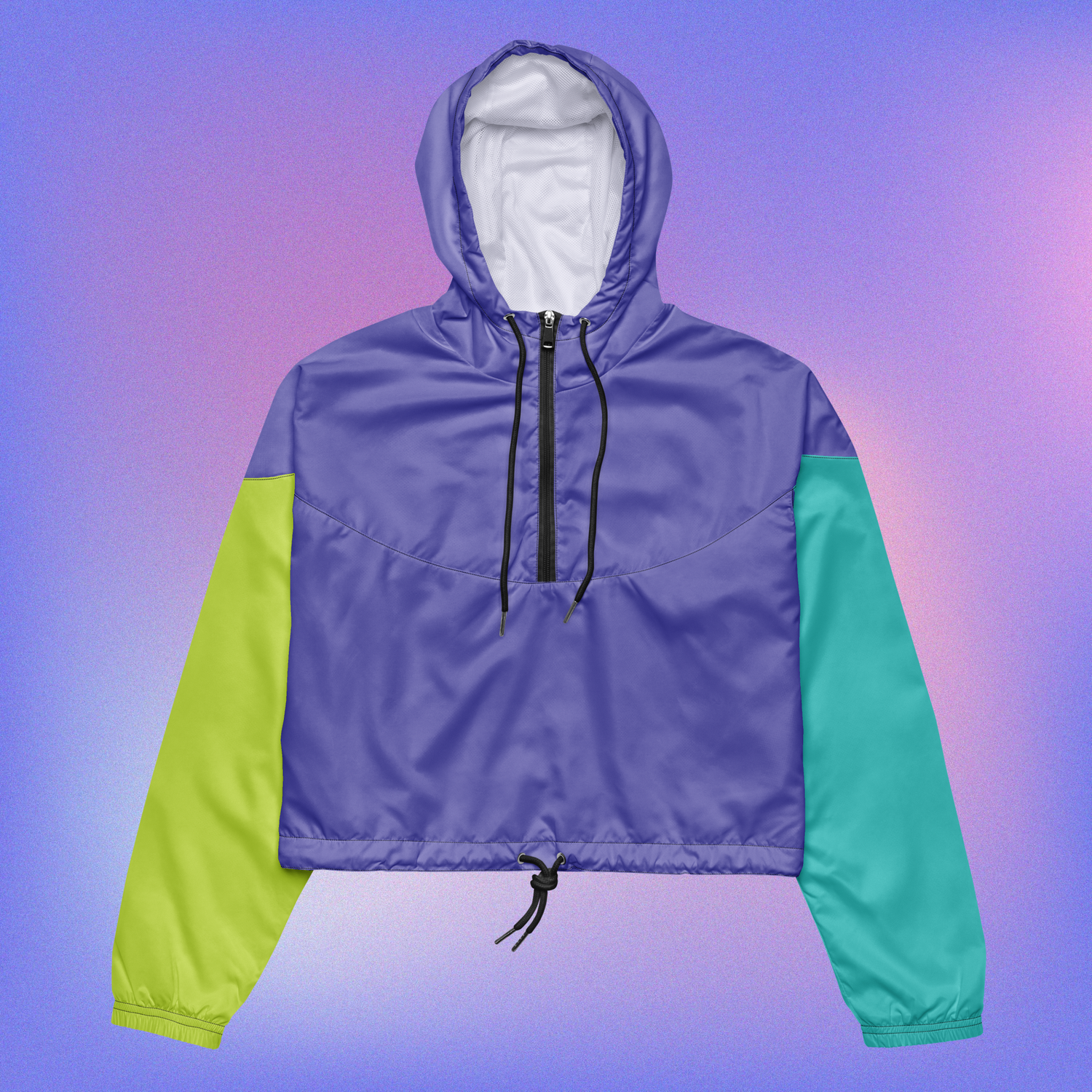 neon color block crop windbreaker