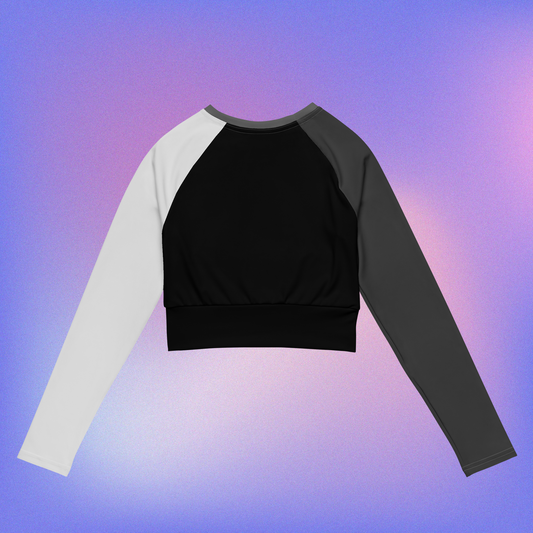 Grayscale Color Block Long-Sleeve Crop Top