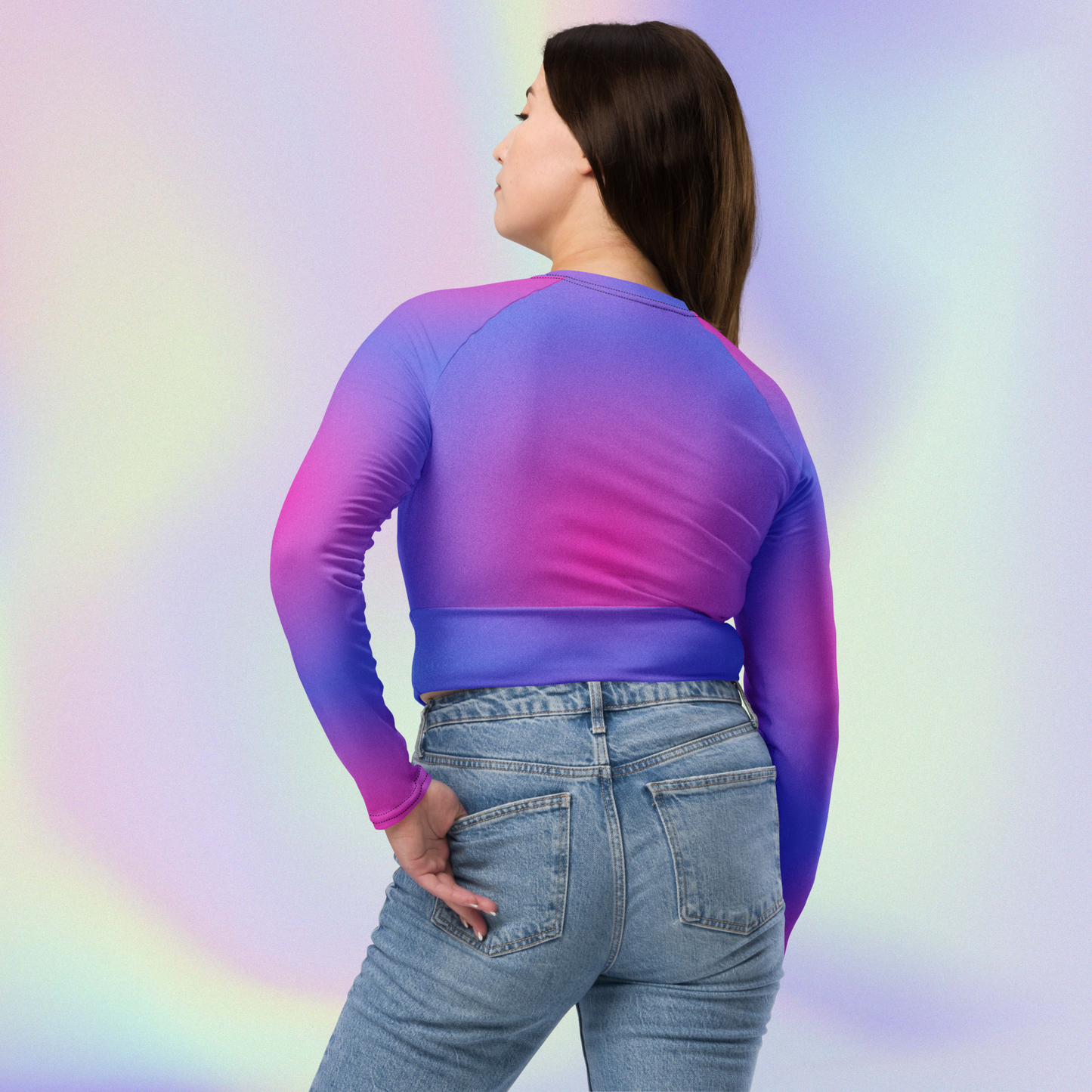 Bisexual Radial Long-Sleeve Crop Top