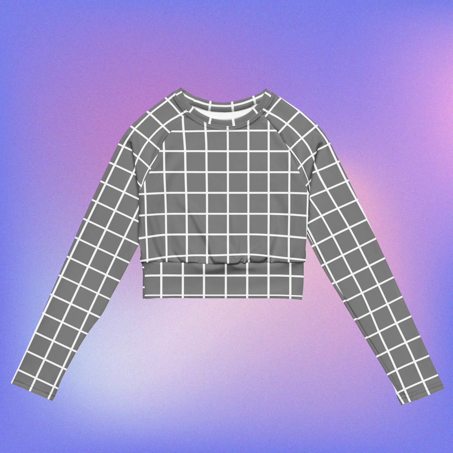 Gray Grid Long-Sleeve Crop Top