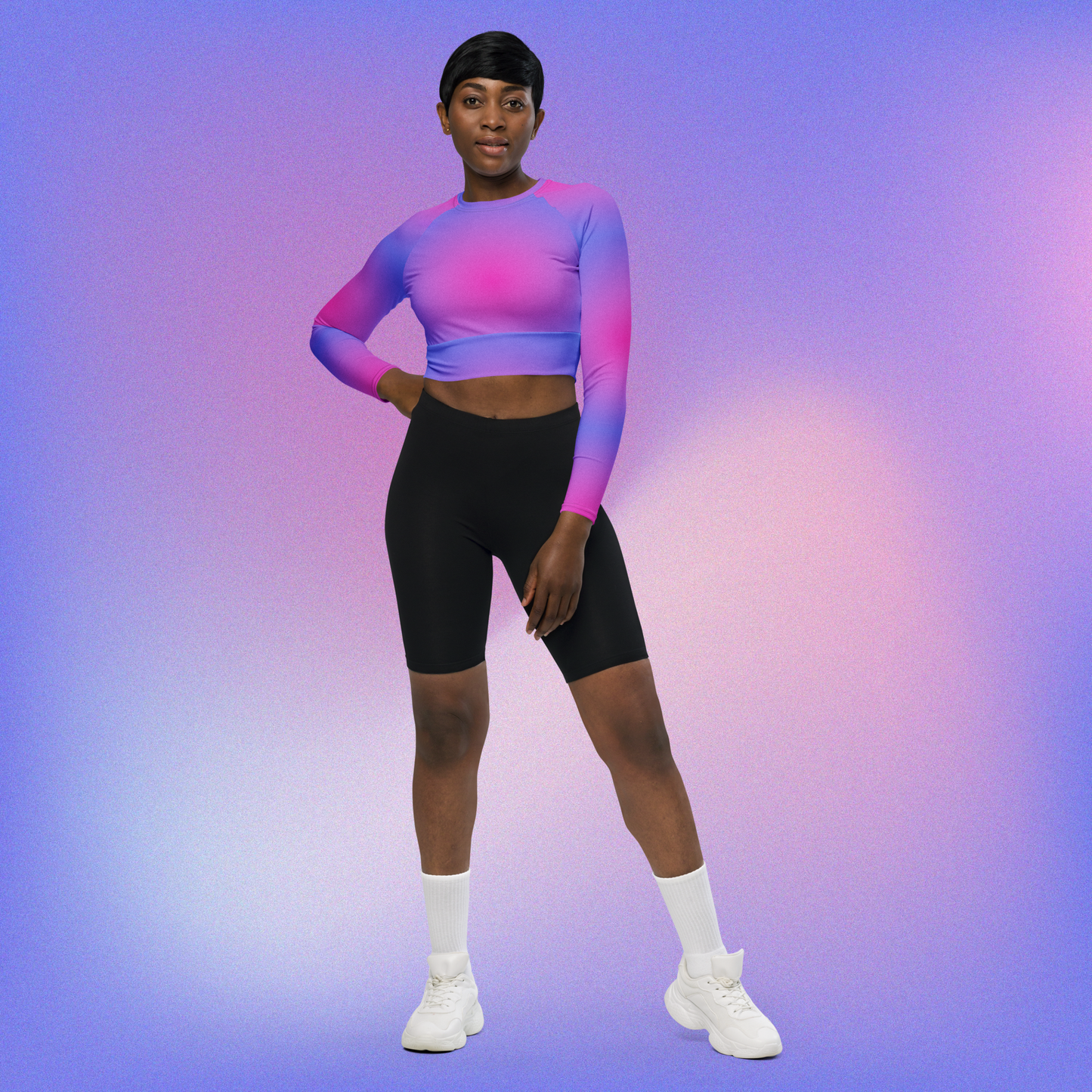 Bisexual Radial Long-Sleeve Crop Top