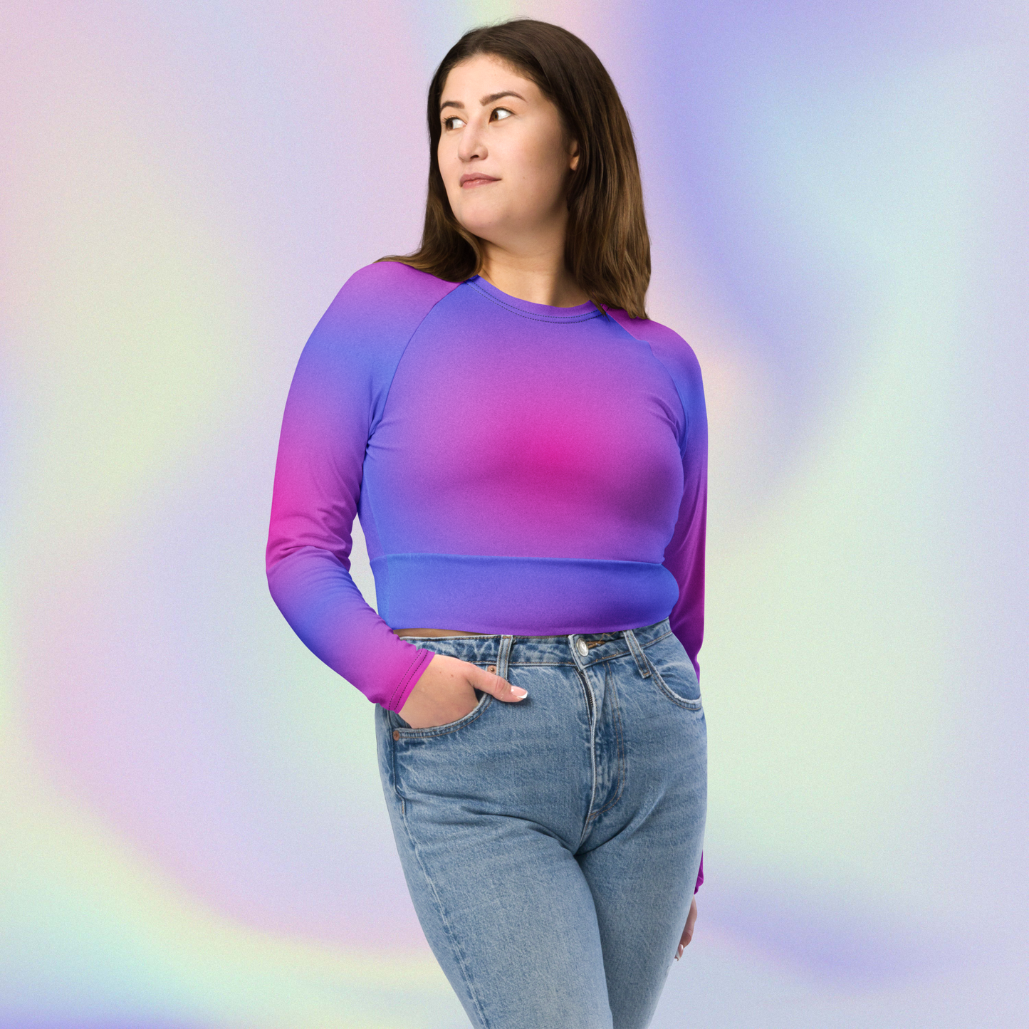 Bisexual Radial Long-Sleeve Crop Top