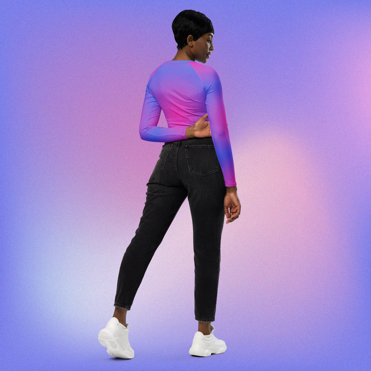 Bisexual Radial Long-Sleeve Crop Top