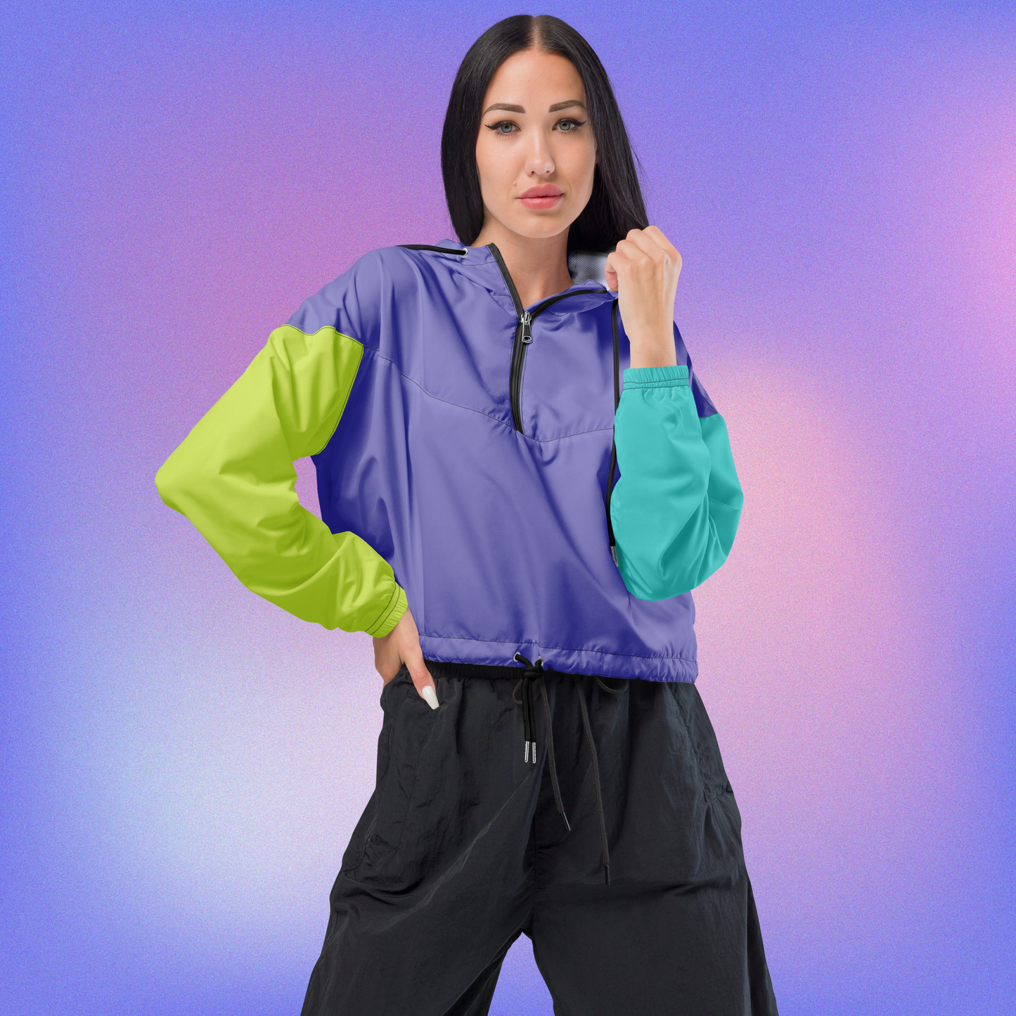 Neon Color Block Crop Windbreaker