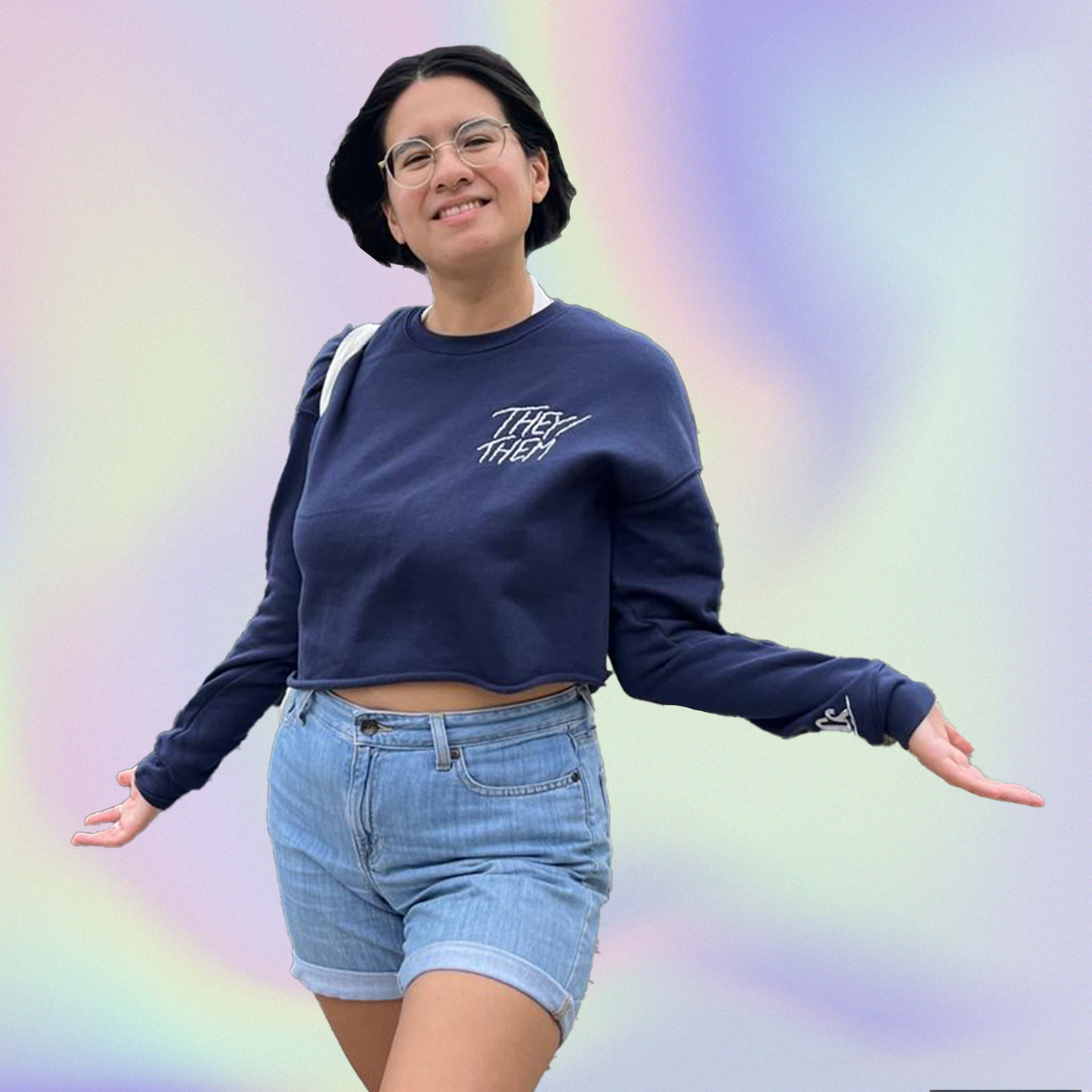 they/them Embroidered Crop Sweater