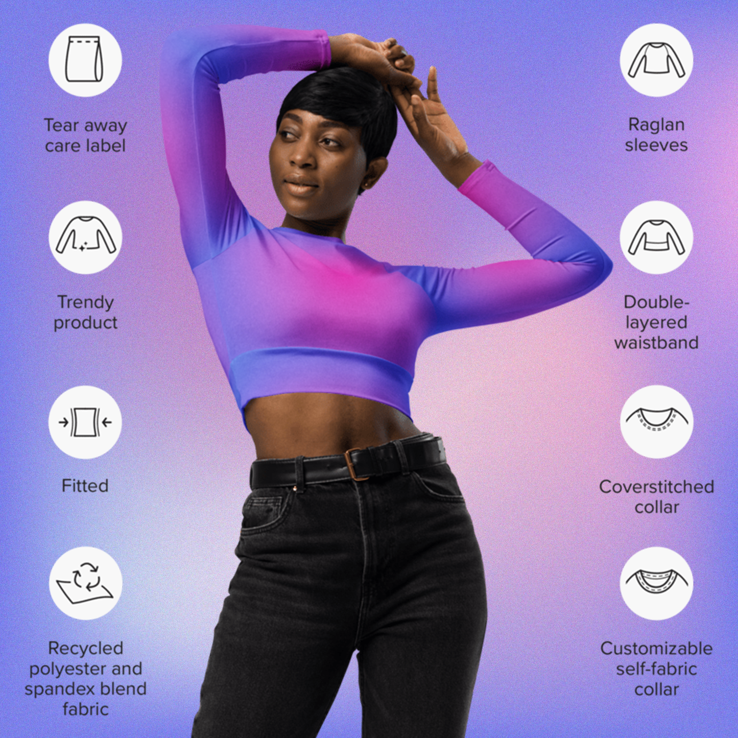 Bisexual Radial Long-Sleeve Crop Top