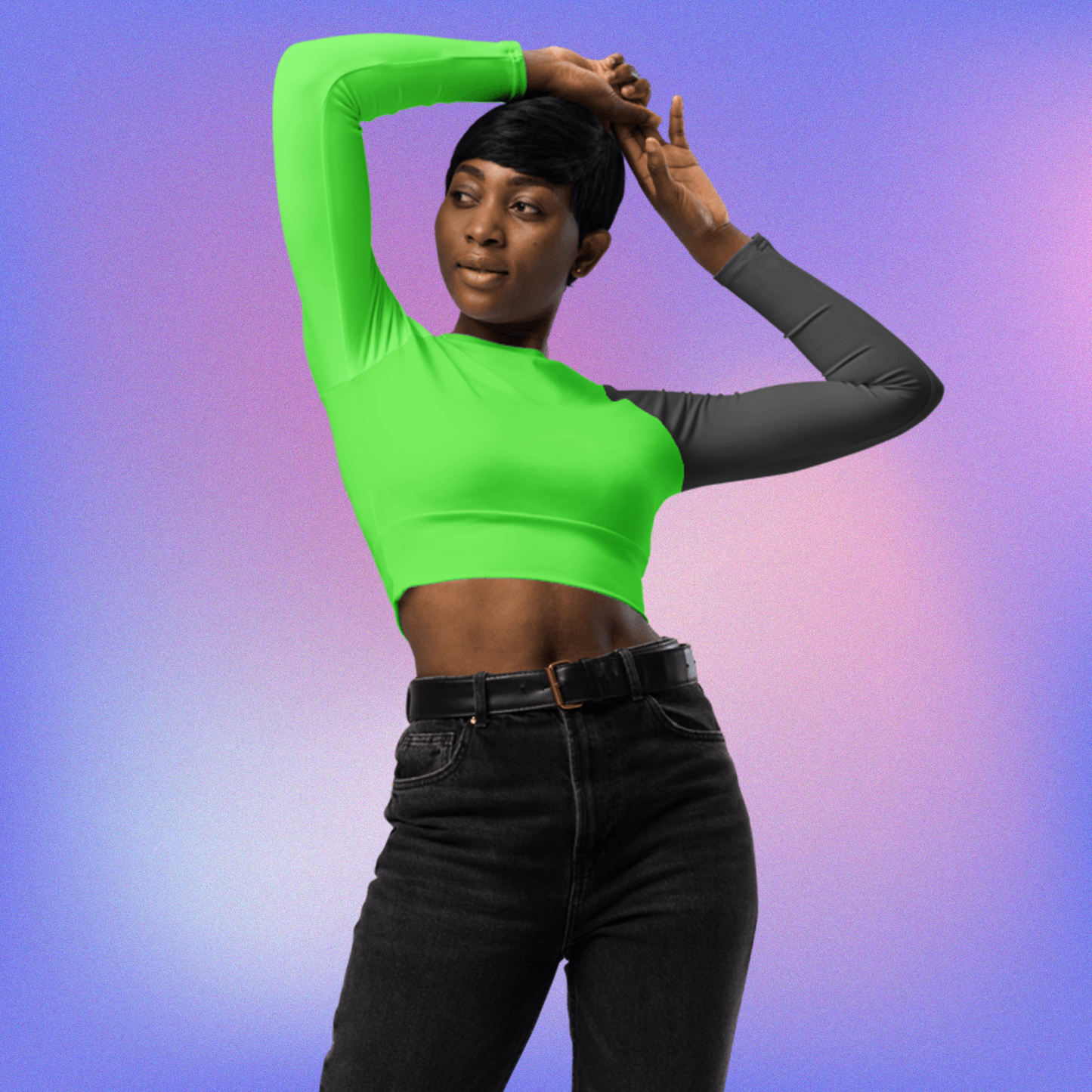 Neon Green Long-Sleeve Crop Top