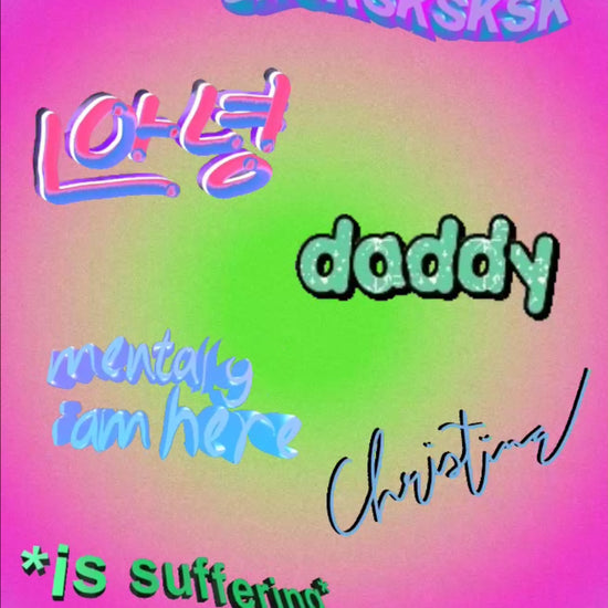 collage video of 9 varied GIF stickers on a neon gradient background