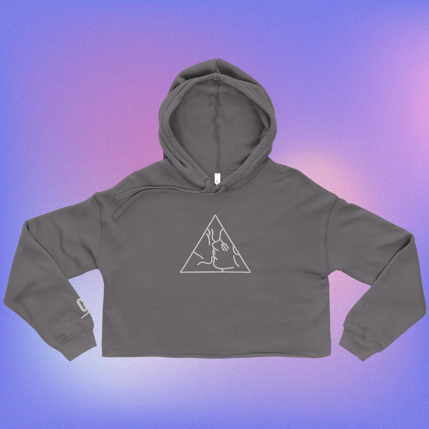 Triangle Kiss Embroidered Crop Hoodie