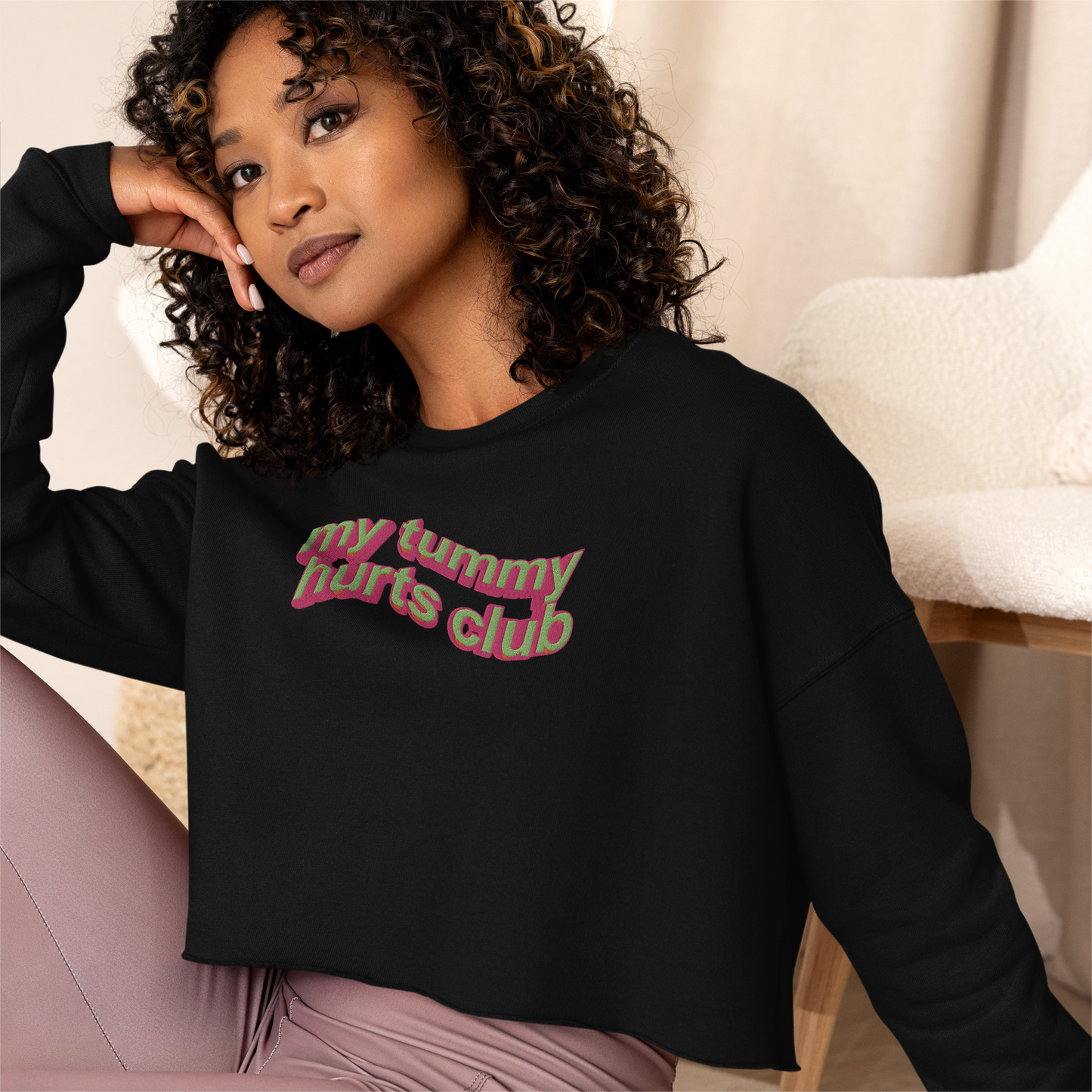 my tummy hurts club Embroidered Crop Sweater