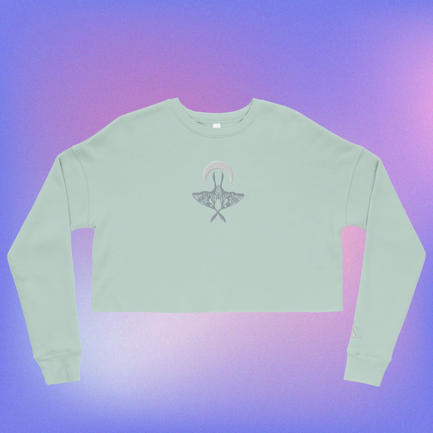 Moon Moth Embroidered Crop Sweater