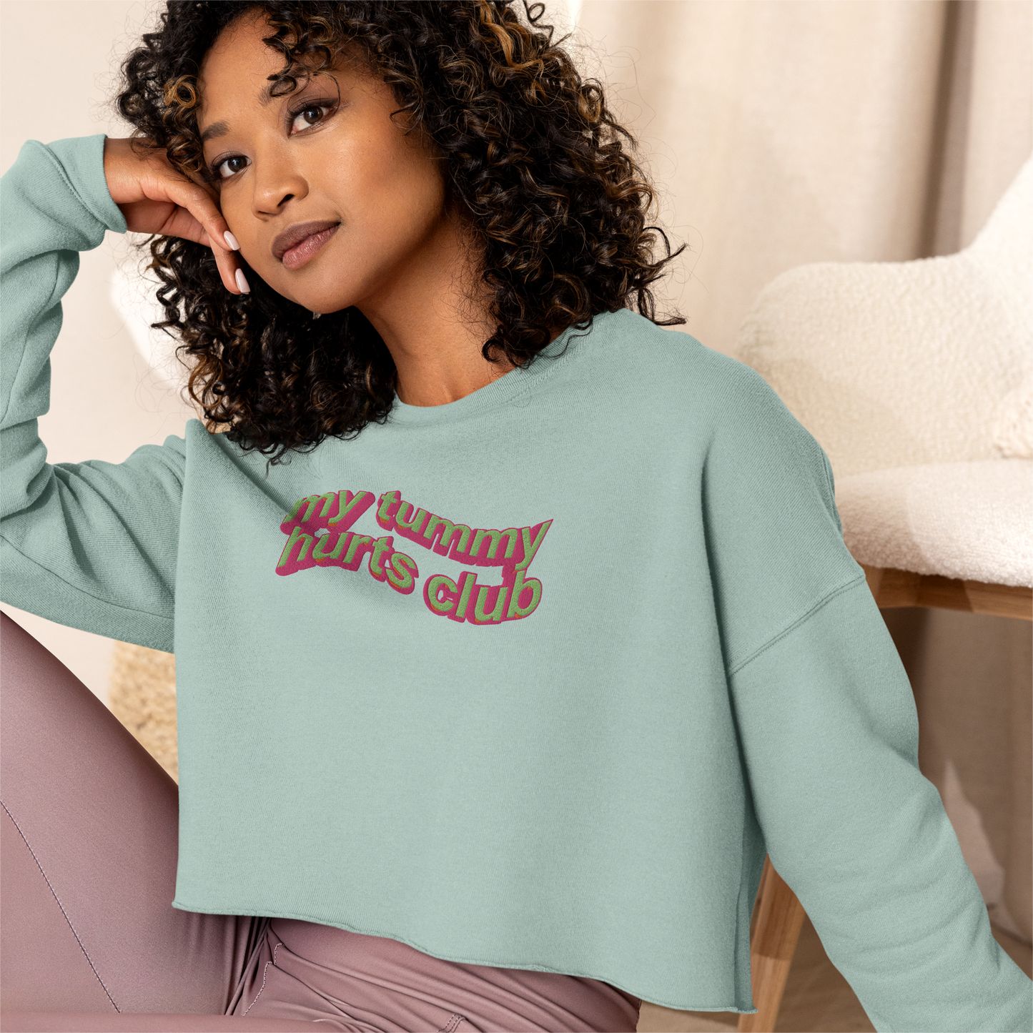 my tummy hurts club Embroidered Crop Sweater