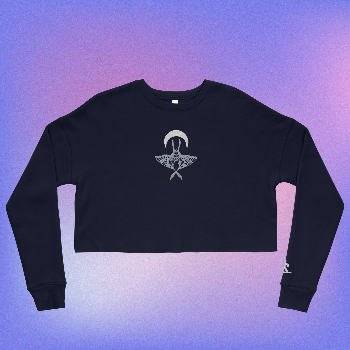 Moon Moth Embroidered Crop Sweater